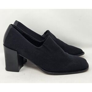 Donald J Pliner Ida Pumps Shoes Size 5 M Black Stretch Fabric 3" Stack Heel